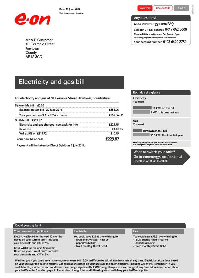 Eon Energy Gas Electricity Bill Explained Free Price Compare