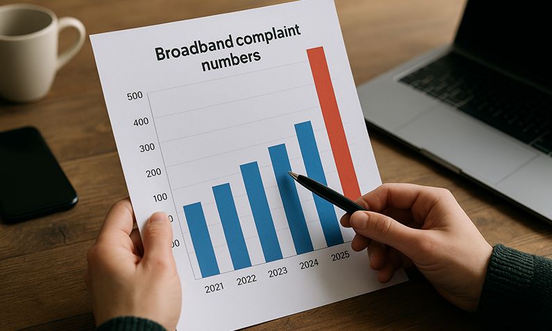 What do the 2025 broadband complaint numbers show